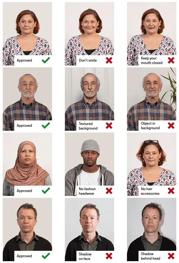 Correct passport photo example